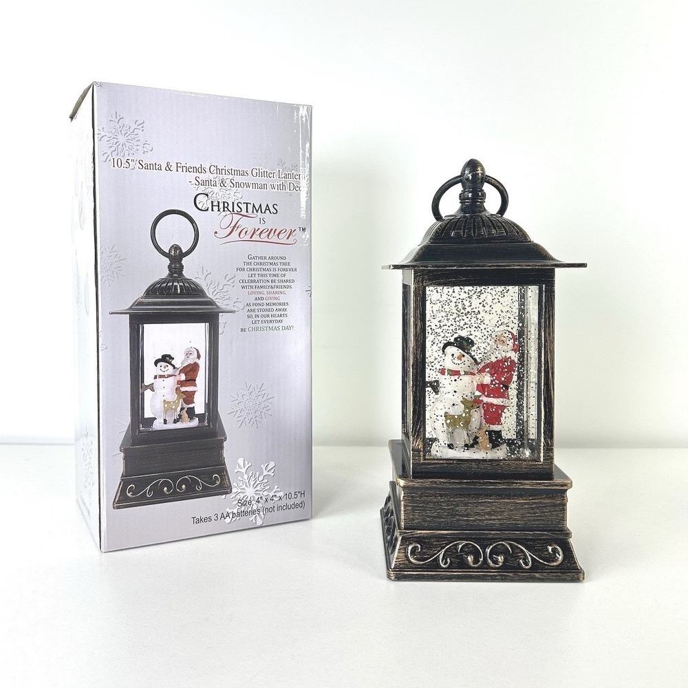 NIB Christmas Santa Snowman‎ Glitter Illuminate Lantern Christmas Forever Black